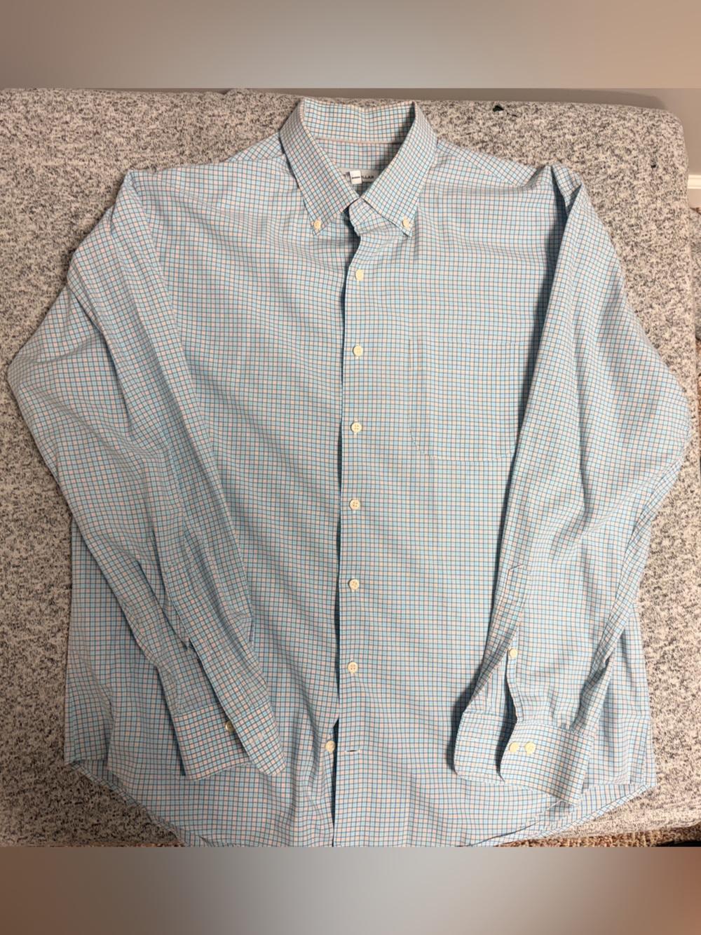 Peter Millar Blue and White Check Long-Sleeve Dress Shirt